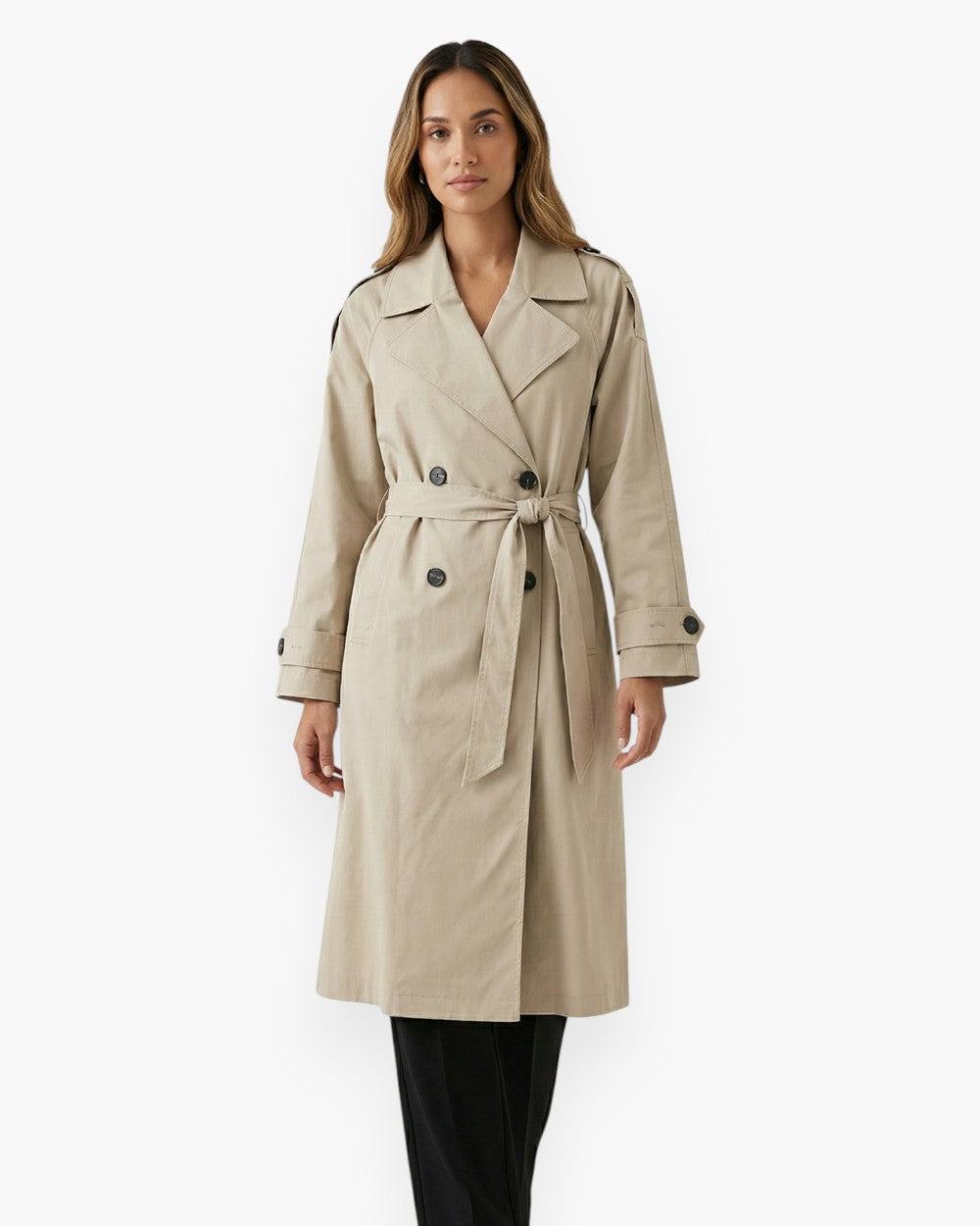 Longline Trench Coat With Belted Waist